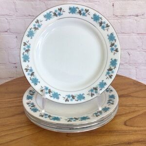 Vintage Blue Floral Salad Plates - Set of 4